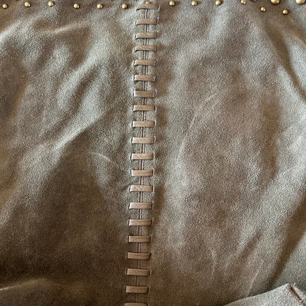 CHI Suede Tote Bag Large Olive Green Studded Boho Slouchy Shoulder Bag Handbag - Picture 11 of 11